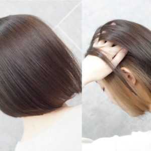 髪を下ろした姿とかき上げた姿が並べられた一枚