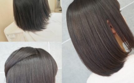縮毛矯正の施術前後の写真が並べられている一枚